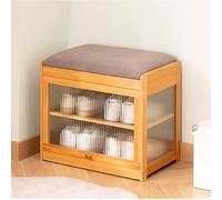Premium Bamboo Shoe Rack with High-Density Foam Seat Cushion, Stylish Flip-Top Shoe Storage Cabinet, Long-Wave Glass Design, Perfect for Entryway nization