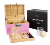 Premium Bamboo StashBox with Secure Lock - All-in-One Rolling Tray Kit, Airtight Glass Jars & Smoking Accessories | Eco-Friendly Storage Organizer