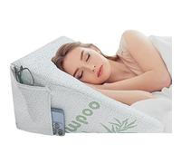 Premium Bamboo Wedge Pillow Memory Foam - Orthopedic Back & Neck Support Cushion, Cooling Breathable Zip Cover, Bed Rest Reading Pillow with Side Pocket for Sleep, Acid Reflux, GERD, Snoring Relief