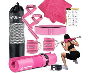 Premium Barbell Pad Set - Barbell Pad For Hip Thrust, Lunges, Bench Press, With 2 Ankle Straps For Cable Machines, Hip Resistance Band- Hip Thrust Pad - Gym Accessories For Women With Carry Bag,