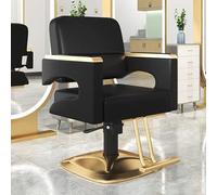 Premium Barber Chair for Men - 360° Rotating Height Adjustable PU Leather with High-Density Foam Gold Base & Armrests for Salon & Barbershop (Black)