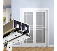 Premium Barn Door Hardware Set Double Rail Sliding Track for Wood Closet Doors Wall Mount Pocket Door System 11ft Silver Finish Easy Installation Durable Design