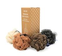 Premium Bath Puffs Made from 100% Recycled Materials | Pack of 4 Super Soft Large Exfoliating Puffs | Long-Lasting, Durable & Recyclable (Neutral Tones)