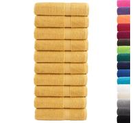Premium Bath Towels Solid Pack of 10 Golden 70 x 140 cm 600 g/m² Cotton Absorbent Versatile for Sauna, Beach, Bath and Fitness, Machine Washable, with Practical Loop