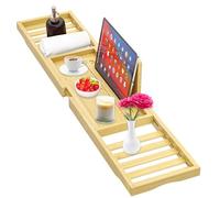 Premium Bath Tray Caddy, Expandable Bamboo Wooden Bath Trays for Across The Bath