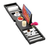 Premium Bath Tray Caddy, Expandable Bamboo Wooden Bath Trays for Across The Bath - Black