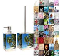 Premium Bathroom Set | Great Range | Soap Dispenser and Toilet Brush | Beautiful designs surface (Caribbean)