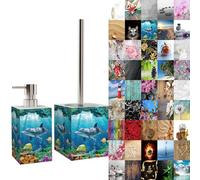 Premium Bathroom Set | Great Range | Soap Dispenser and Toilet Brush | Beautiful designs surface (Dolphin)