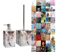 Premium Bathroom Set | Great Range | Soap Dispenser and Toilet Brush | Beautiful designs surface (Feathers)