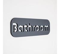 Premium Bathroom Toilet Signs with Stone Texture Acrylic - Modern, Self-Adhesive, Waterproof, Bathroom Decor in Black, White, Grey, Beige (12cm) by NOIR.DEISGN® (Grey)