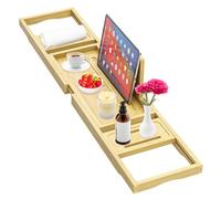 Premium Bathtub Tray - Expandable Bamboo Wooden Bath Trays for Bathub - Bath Tub Table Tray for Bathtub/Tub,Adjustable Size, Fits Most Tubs