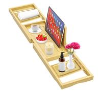 Premium Bathtub Tray - Expandable Bamboo Wooden Bath Trays for Bathub - Bath Tub Table Tray for Bathtub/Tub,Adjustable Size, Fits Most Tubs