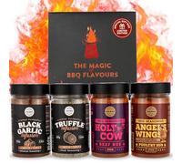 Premium BBQ Rub Gift Set - Holy Cow, Angel’s Wings, Black Garlic, Truffle Infusion BBQ Rubs | Pack of 4 | 100% Natural | Spice Gift For Foodie