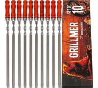 Premium BBQ Skewers with Wooden Handles 23.6" Shish Kabob Skewers Stainless Steel Long & Reusable Kabob Sticks Barbecue Skewers for Grilling Set of 10 Piece