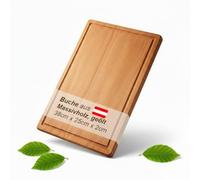 Premium Beech Chopping Board, Solid Wood, Oiled, 38 x 25 x 2 cm, with Juice Groove, Austrian Craft Quality, for Kitchen and Serving