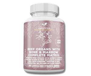 Premium Beef Organs & Bone & Marrow Complex Duo - 120 Capsules Grass-Fed Freeze-Dried Liver, Bone & Marrow, Heart, Kidney, Pancreas, Spleen, Intestine, Tripe/Stomach, No Hormones, Antibiotics Or GMO