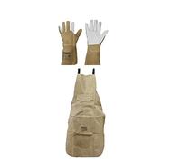 Premium Beige Leather Safety Apron and TIG Gloves - Foundary Welders Welding Gardeners Blacksmith