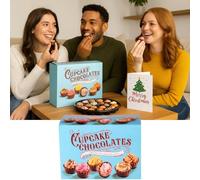 Premium Belgian Cupcake Chocolates Gift Box 450g - Assorted Decorated Milk Chocolates, 24 Filled Pieces - Luxury Present with Christmas Card - Product of Belgium