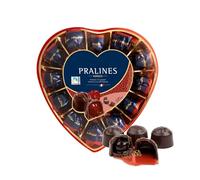 Premium Belgian Dark Chocolate Cherry Liqueur Pralines in Elegant Heart-Shaped Gift Box - 12 Decadent Dark Chocolate Pralines with Whole Cherry & Liqueur Filling - Great Gift For Christmas, Valentine