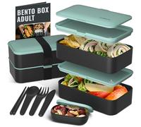 Premium Bento Lunch Box in 8 Modern Colors - 2 Compartments, Leak-proof - Includes Sauce Cup, Divider, Cutlery & Chopsticks - 40oz Japanese Bento Box for Adults & Kids - Zero Waste & Food-Safe