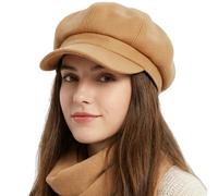 Premium Beret Newsboy Cap Women Baker Boy Hat for Women Retro Wide Brim Adjustable Solid Color Winter Warm Womens Hats Painter's Hat (UK, Alpha, One Size, Camel)