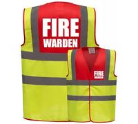 Premium BIG Fire Warden Yellow Red Hi Vis Viz Reflective Safety Vest Waistcoat, Reflective High Visibility, Printed By Brook Hi Vis, XLarge
