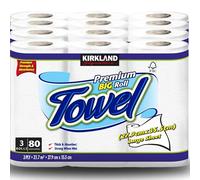 Premium Big ROLL Compatible with Kirkland Signature Kitchen Roll Towel, 2 Ply 12 x 80 Sheet Pack, Fabric, White,