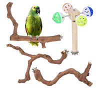 Premium Bird Perch Stand with Natural Grape Wood Branch, Paw Grinding Fork, Chewing Stick, Cage Accessories for Parakeets, Budgies, Cockatiels, Finches, Lovebirds