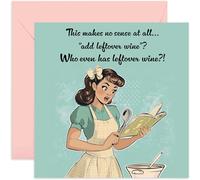 Premium Birthday Card for Female Friend - 'Leftover Wine' Funny Cooking Design - Humorous Gifts for Mum Sister Daughter Aunt Granma Colleague - Square - Blank Inside