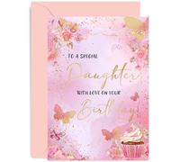 Premium Birthday Cards for Daughter - Pink Cupcake Butterfly Birthday Card for Her - Stylish Birthday Gifts for Women - Daughter Birthday - Adult Birthday Cards for Family | Blank Inside