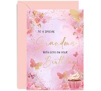 Premium Birthday Cards for Grandma - Pink Cupcake Butterfly Birthday Card for Her - Stylish Birthday Gifts for Women - Grandma Birthday - Adult Birthday Cards for Family | Blank Inside