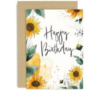 Premium Birthday Cards for Him Her - Sunflower Birthday Card for Grandad Uncle Dad Mum Auntie - Traitional Contemporary Card for Adult - Sunflower Fields Artwork Birthday Gift | Blank Inside