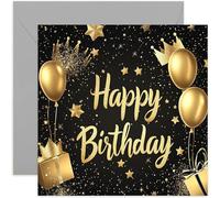 Premium Birthday Cards for Men - Gold Balloons and Kign Crowns Him - Masculine Celebration Gifts - Teen Adult Child - For Dad Brother Husband Boyfriend Fiancé Colleague