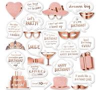 Premium Birthday Photo Booth Props Kit, 27 White & Rose Gold Party Decorations (No Glitter), Durable & Easy-to-Use Photobooth Props Signs for Memorable Photos & Unforgettable Celebrations by PixiPy