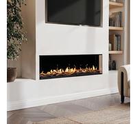 Premium Black 3-Sided Inset Electric Media Wall Fire Place with LCD Flame - 60 Inch - AmberGlo
