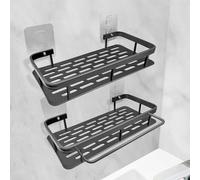 Premium Black Aluminum Shower Caddy with Adhesive Shelves & Hooks, 2-Pack, No Drill Wall Mount, Versatile nizer for Bathroom, Kitchen, Garage