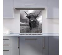 Warren Reed - Designer Black And White Highland Cow Kitchen Splashback - W600mm x H650mm