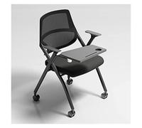 Premium Black Folding Chair with Right-Handed Tablet Arm Mesh Design Caster Wheels Nesting & Stacking for Office School Classroom Use