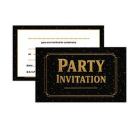 Premium Black & Gold Invitation Cards with Glossy Front & Writable Back - Elegant Party Invites for Birthdays, Anniversaries, Galas, Sleepovers & Formal Celebrations, Premium Quality Design with Gold