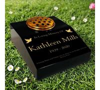 Premium Black Granite Memorial Sloping Desk with Vase, 30.5x25.4x10.2 cm, Personalised Gold Engraving, Dove Design, Metal Flower Holder, Cemetery Garden