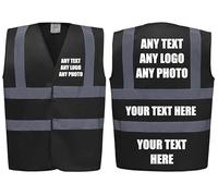 Premium BLACK Hi Vis Safety Vest Custom Printed With Your Logo Or Text Waistcoat, Personalise Front and Back, Brand Your Company, Small to 5XL, Brook Hi Vis (Black, 2XL)