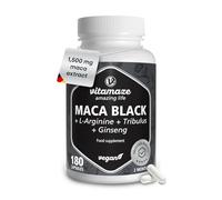 Premium Black Maca Complex High Strength, 30,000mg per Daily Dose, 500mg Maca 20:1 Extract with L-Arginine, Tribulus, Ginseng, Zinc, B-Vitamins, 180 Vegan Capsules, Made in Germany