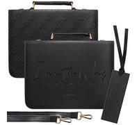 Premium Black PU Leather Bible Case with Embossed Scripture - “I Am the Way, The Truth and The Life” - Matte Finish, 3-Layer Construction, Detachable Shoulder Strap, and Matching Bookmark with Ribbon