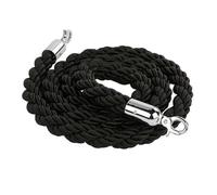 Premium Black Queue Management Rope with Silver Hook - Durable Twisted VIP Barrier Cord for Stanchions, Perfect for Event Crowd Control, Visitor Guidance, and Queue Division.