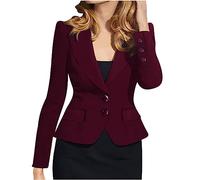 Premium Blazer Jacket Women Formal Business Banquet Suit Coat Slim Fit Straight Shoulder Single-Breasted Fairy Blazer/UK Size/Womens Clothing Wine