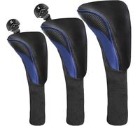 Premium Blue/Black 3-Pack Golf Club Long-Neck Head Covers Headcovers for Driver, Fairway, and Hybrid Woods (1 Driver, 1 Fairway, 1 Hybrid) - Interchangeable Number Tags 2 3 4 5 6 7 X