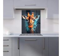 Premium Blue Giraffe Face Splashart Kitchen Splashback 6mm Toughened Glass Kitchen Splashback - Heat Resistant Splashback for Kitchens, Perfect for Cookers and Hobs, Polished Edges