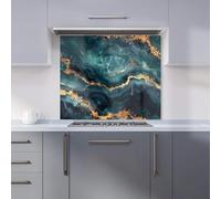 Premium Blue, Gold Marble Effect Kitchen Splashback 6mm Toughened Glass Kitchen Splashback - Heat Resistant Splashback for Kitchens, Perfect for Cookers and Hobs, Polished Edges