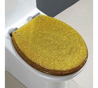 Premium Blue Ocean Resin Toilet Seat, Soft Close with Antibacterial Feature, Slow Close Quick Release, Yellow Starfish Design, Never Loosen (Golden)