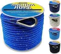 Premium Boat Anchor Rope, 100 Ft Double Braided Royal Blue Nylon Marine Line, 3/8 Inch Reel for Anchors and Boats